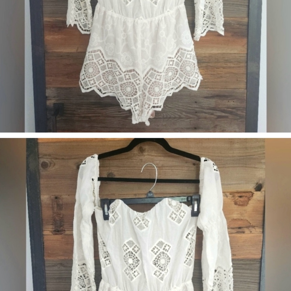 Elegant White Lace Off-Shoulder festival/rodeo romper - Picture 2 of 3